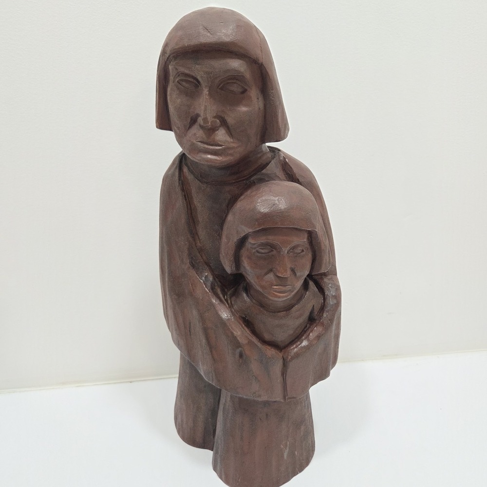 Vintage 1974 Prabuty Wood Sculpture Unique Odd (Nuns‎ Or Religious?)